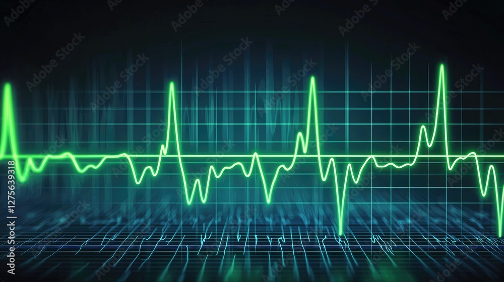 Naklejka premium Heartbeat Pulse Waveform in Digital Format on Dark Background