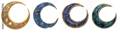 Glossy 3D Traditional Moon Emblem Design transparents Background