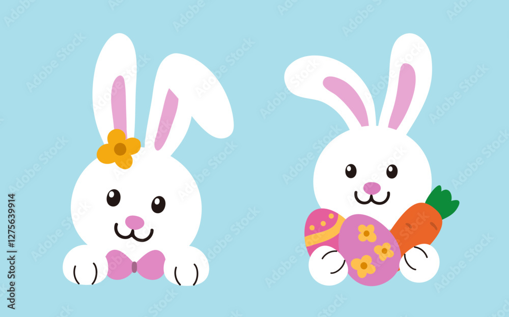 Set of cute white bunny head icon.
Easter rabbit.
Flat stock vector illustration.
Good for card,poster, banner, leaflet . Set of cute white bunny head icon.
Easter rabbit.
Flat stock vector illustration.
Good for card,poster, banner, leaflet .