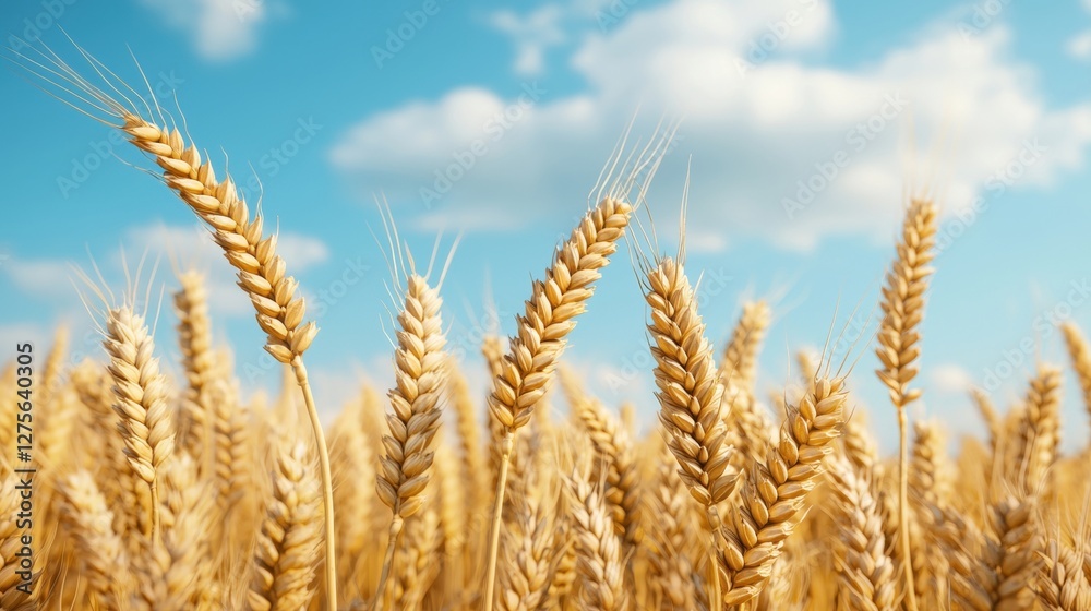Breathtaking Wheat Field Under a Clear Blue Sky with Fluffy Clouds in Bright Daylight Breathtaking Wheat Field Under a Clear Blue Sky with Fluffy Clouds in Bright Daylight