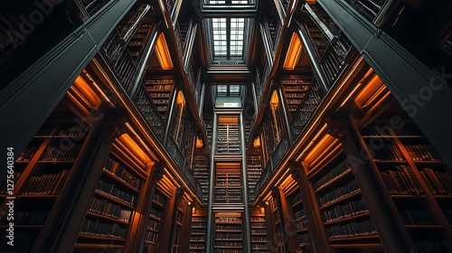 Grand Library Interior With Soaring Bookshelves And Skylights