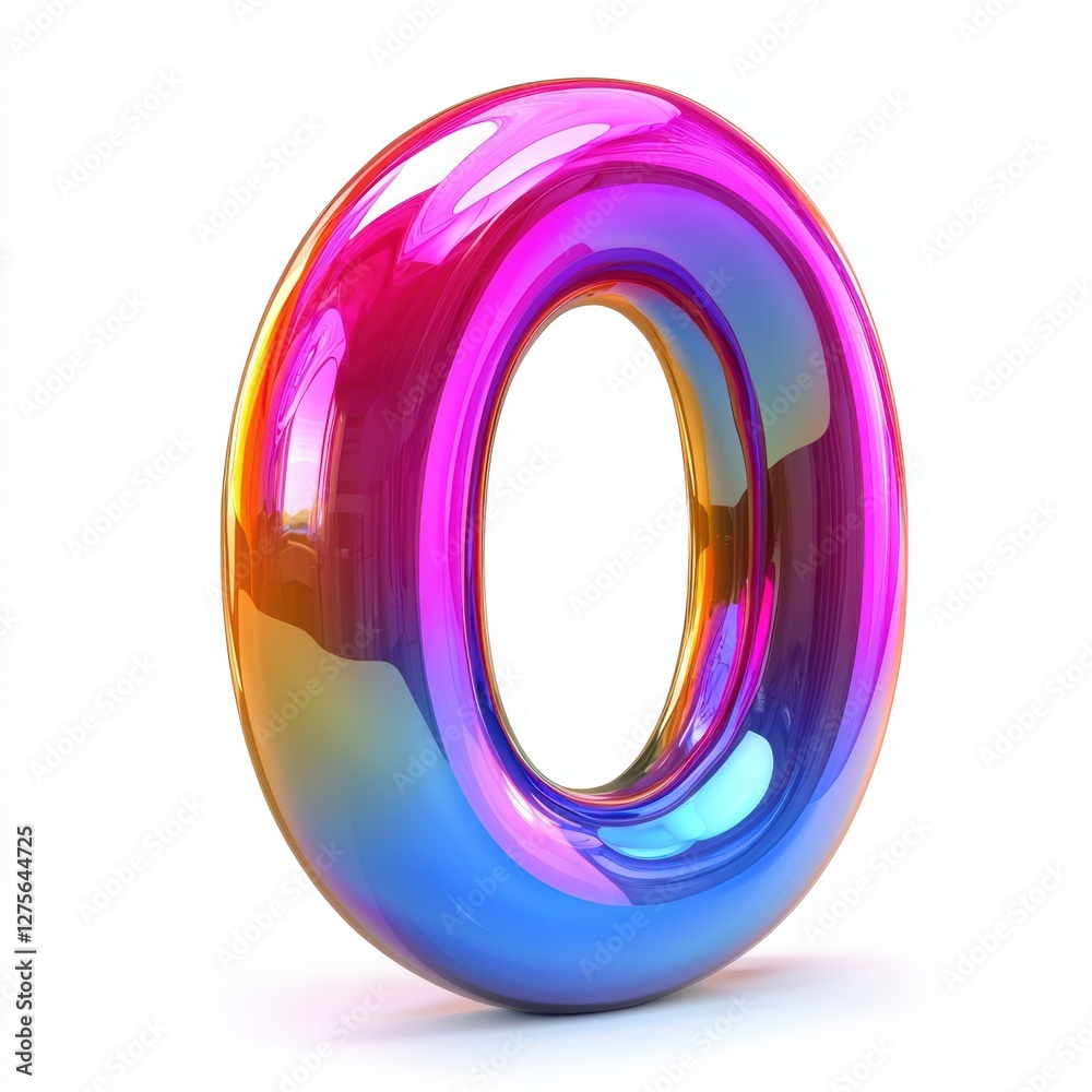 Number 0 made of glossy colorful plastic with smooth reflections isolated on a clean white background Number 0 made of glossy colorful plastic with smooth reflections isolated on a clean white background