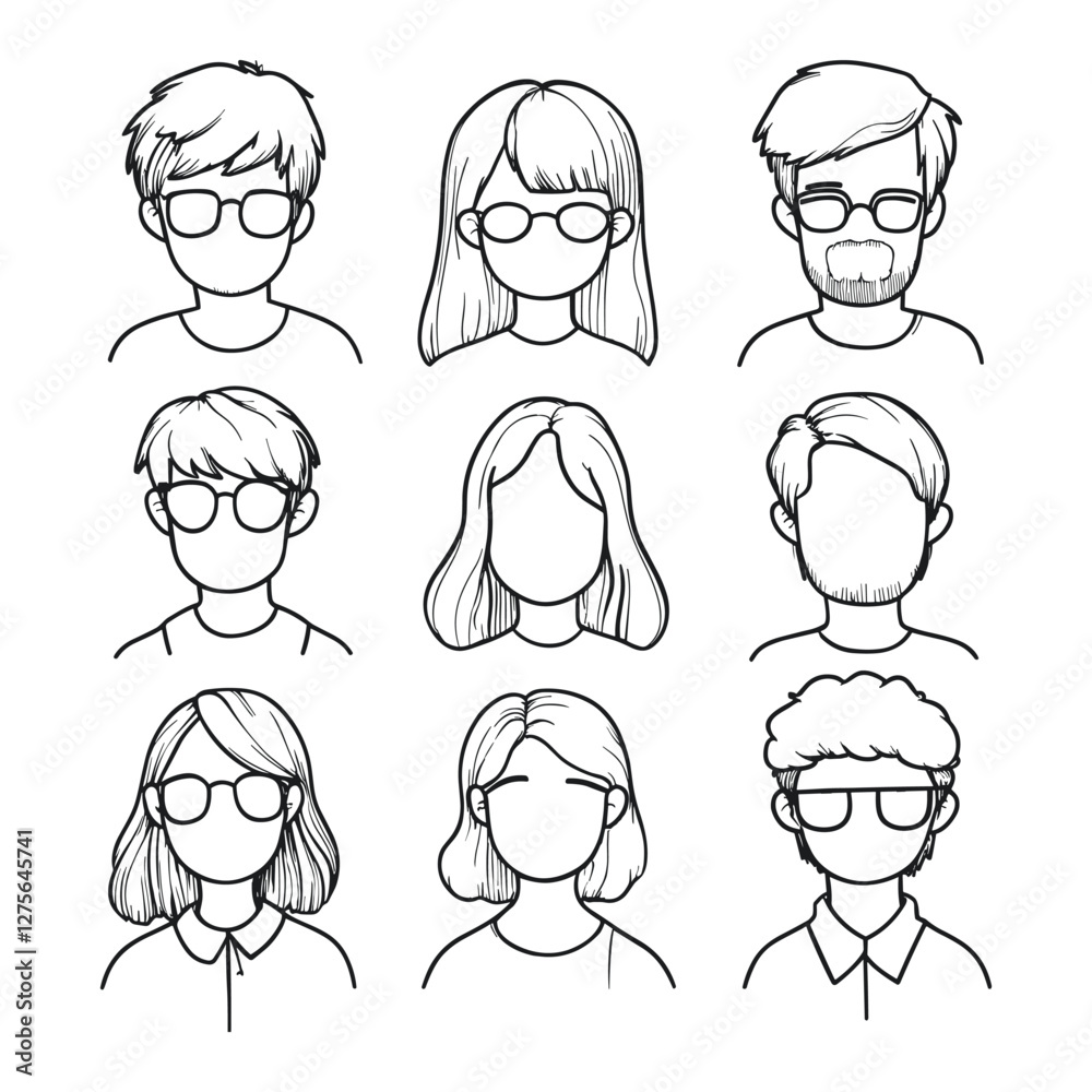 Assorted Character Faces with Different Hairstyles Assorted Character Faces with Different Hairstyles