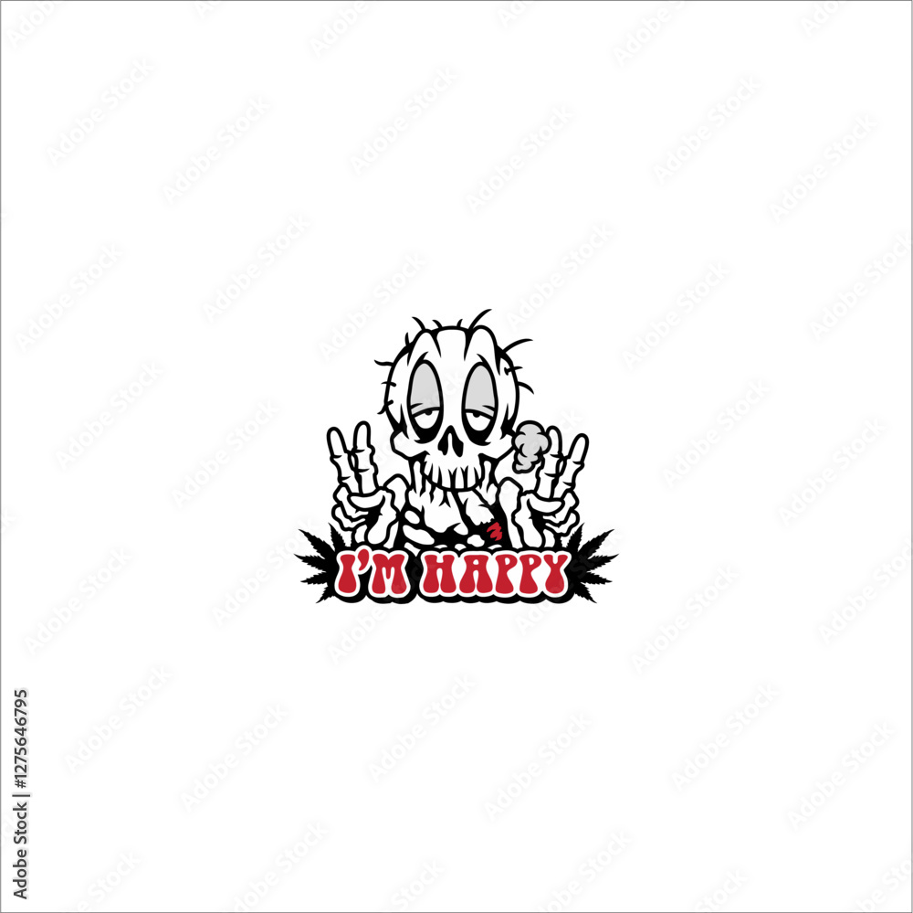 Human skull showing both hands and saying i'm happy Human skull showing both hands and saying i'm happy