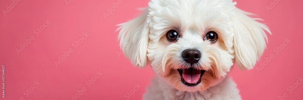 Close up of a bichon frise with a happy expression and sparkly eyes, purebred, breed, animal Close up of a bichon frise with a happy expression and sparkly eyes, purebred, breed, animal