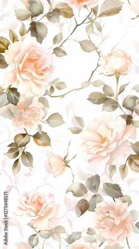 Soft rococo watercolor rose flowers texture pattern illustration poster background