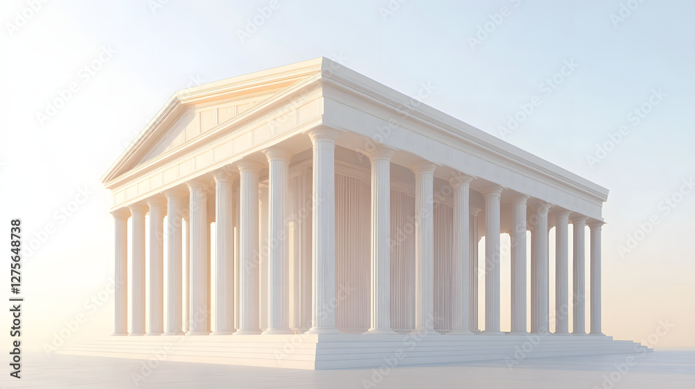 Obraz premium Ancient temple structure, majestic white columns with detailed carvings, symbolizing history and culture, ideal for educational content.