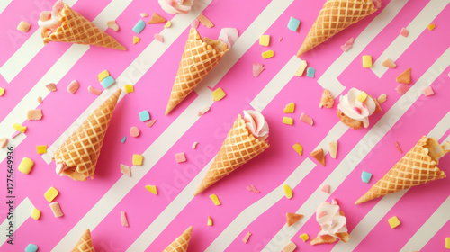 icecream, cone, pink, background, colorful, sweet, dessert, food, treat, summer, delicious, cold, tasty, frozen, snack, vanilla, chocolate, strawberry, bright, pastel, tasty, cone, creamy, indulgent,  photo