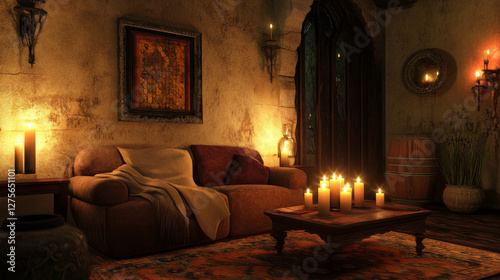 Warm candle light creates a cozy atmosphere offering a peaceful and serene setting for relaxation. AI generative