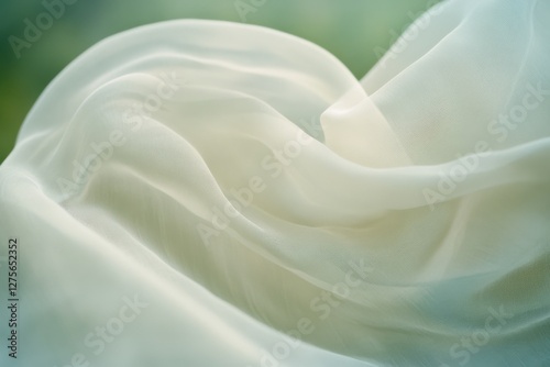 Soft, white fabric flows gracefully, conveying elegance and tranquility through its gentle movement and light texture.
