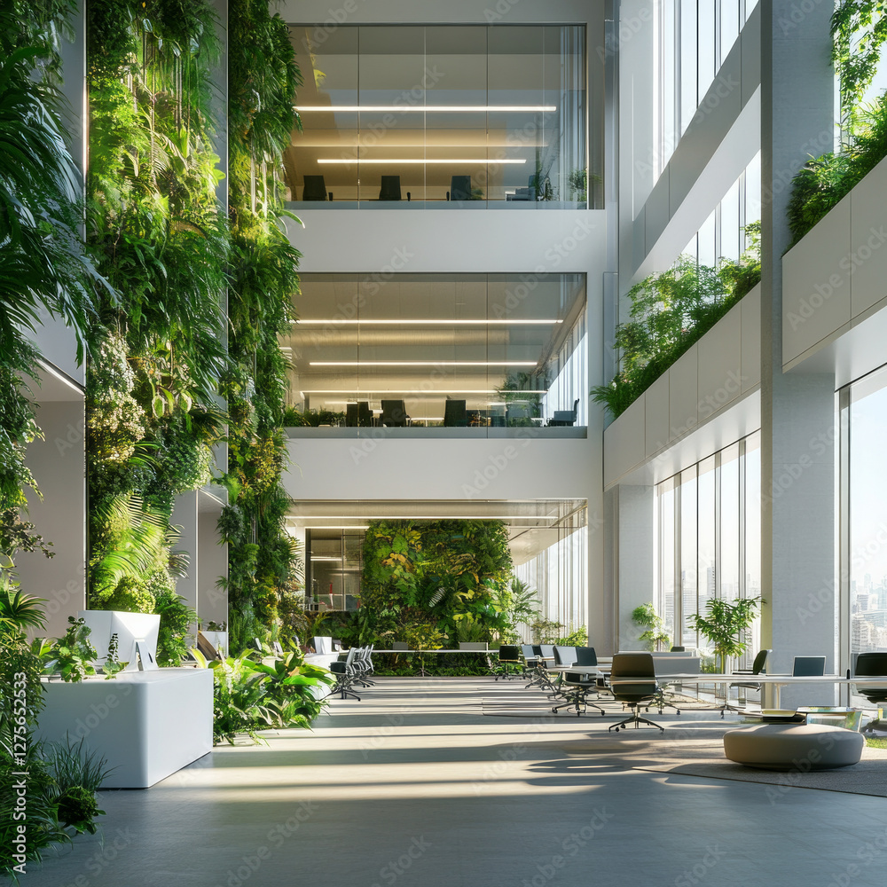 Fototapeta premium Corporate sustainability in a photorealistic business setting emphasizes eco-friendly innovation and energy conservation. AI generative