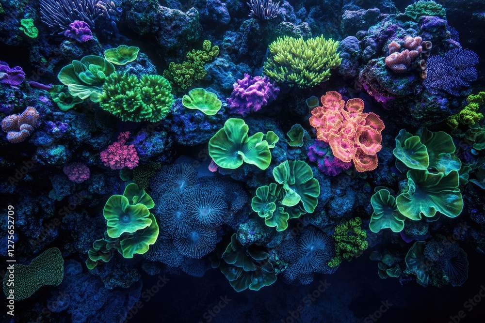 Obraz premium Vibrant coral reef teeming with diverse marine life, showcasing a breathtaking underwater ecosystem.