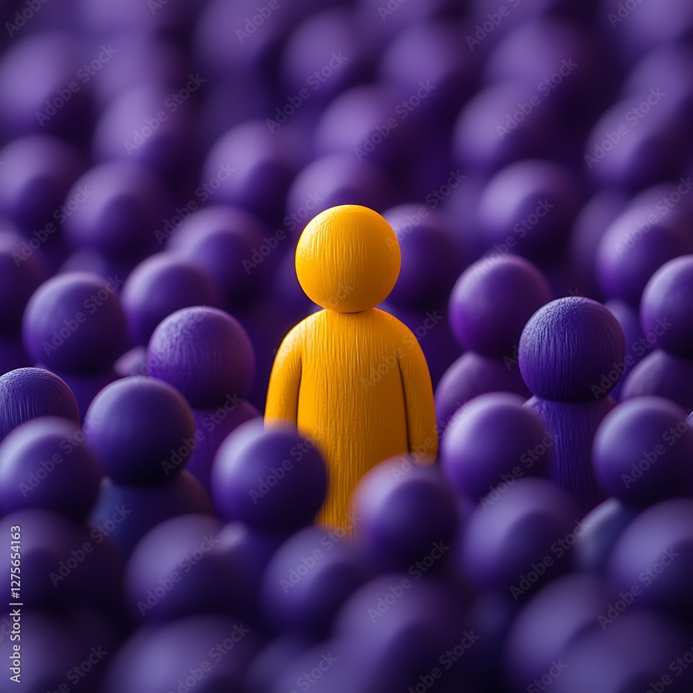 Obraz premium Unique yellow figure among purple
