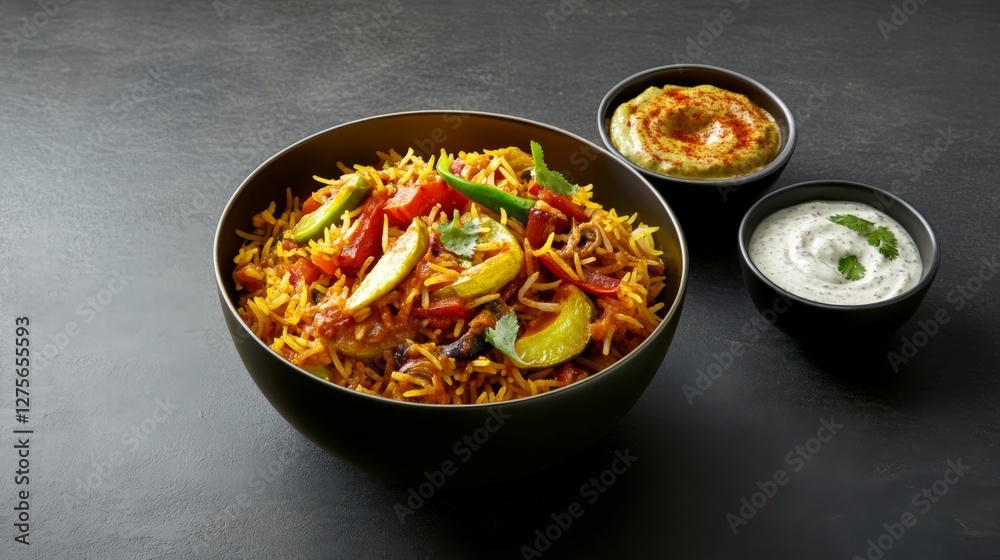 Aromatic Vegetable Biryani with Delicious Dips - A Culinary Delight Aromatic Vegetable Biryani with Delicious Dips - A Culinary Delight