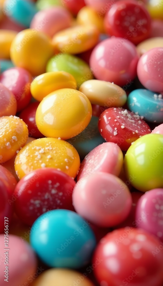 Close-up of a playful arrangement of colorful candies and lollipops, lollies, sweets, delicious Close-up of a playful arrangement of colorful candies and lollipops, lollies, sweets, delicious