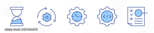 time management, coding, proofreading, sandclock, recovery. Manager Icon vector illustration. Line Duotone style. Editable stroke