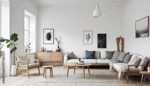 A Scandinavian-Inspired Room with White Walls, Wooden Elements, and Simple Furniture