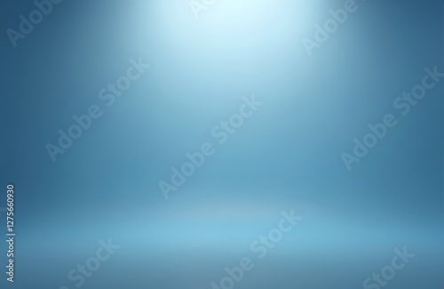 Empty blue room in 3d render background. Three-dimensional abstract ambient backdrop for product presentation or graphic design. Soft smooth wall with floor and spotlight.