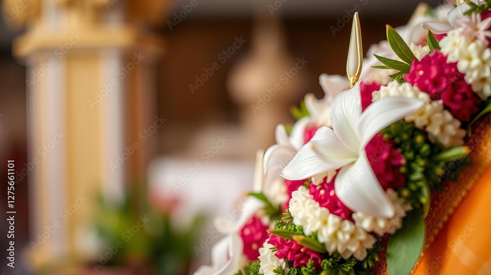 Obraz premium Close up of a traditional Thai style jasmine garland, green, decoration