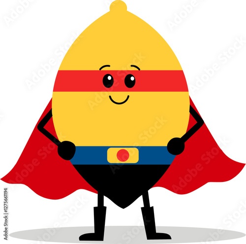 Lemon superhero character with red cape, great for health, summer, and food-themed designs