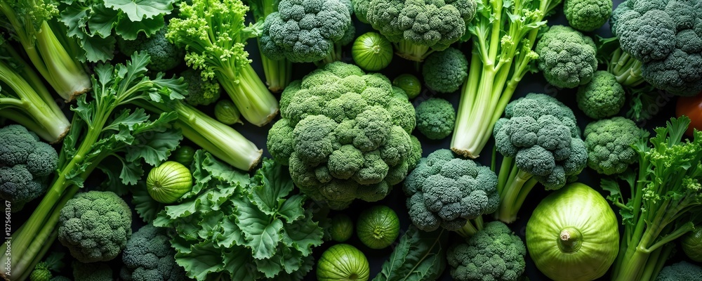 A rich array of green vegetables presents richness of garden produce. Vibrant broccoli and celery plants full of vitamin. Healthy, seasonal fresh food for vegan diet. A rich array of green vegetables presents richness of garden produce. Vibrant broccoli and celery plants full of vitamin. Healthy, seasonal fresh food for vegan diet.