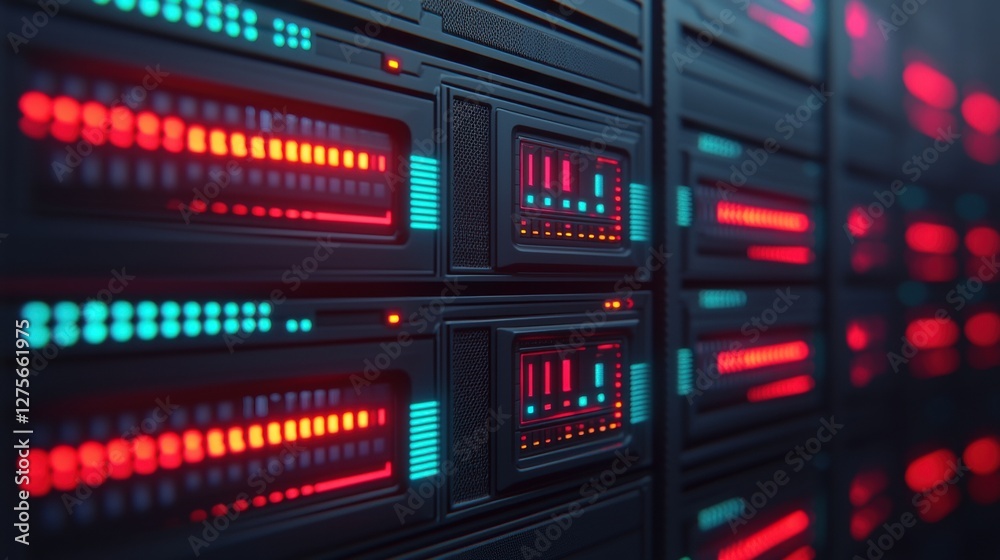 Advanced Neural Network Technology in a Data Center with Colorful LED Indicators Advanced Neural Network Technology in a Data Center with Colorful LED Indicators