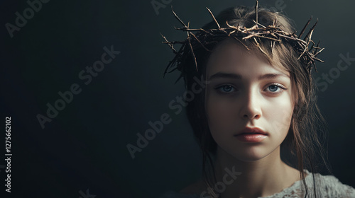 A woman wearing a crown of thorns photo