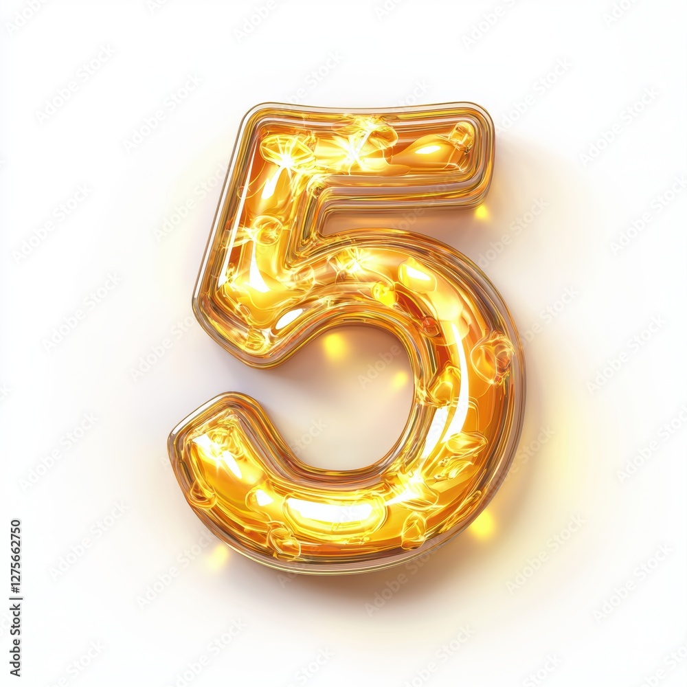 Number 5 made of golden solar energy with glowing rays and soft flares isolated on a clean white background Number 5 made of golden solar energy with glowing rays and soft flares isolated on a clean white background