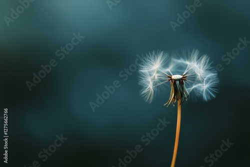 A dandelion seed head disperses in the breeze, symbolizing change, freedom, and the ephemeral beauty of life. photo