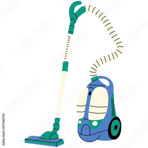 Electric vacuum cleaner household appliance.   Housework equipment, electric domestic appliance. Hand draw vector illustration vacuum cleaner for home and professional cleaning.