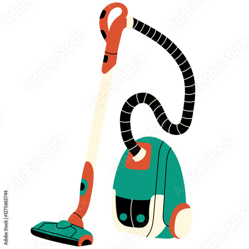 Electric vacuum cleaner household appliance.   Housework equipment, electric domestic appliance. Hand draw vector illustration vacuum cleaner for home and professional cleaning.