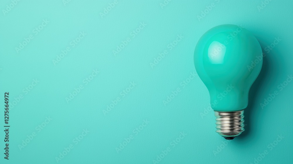 Vibrant Light Bulb Stands Out Against Mint Blue Color Background for Creative Concepts Vibrant Light Bulb Stands Out Against Mint Blue Color Background for Creative Concepts