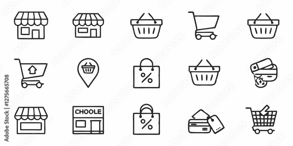 Line art icons, shopping symbols Line art icons, shopping symbols
