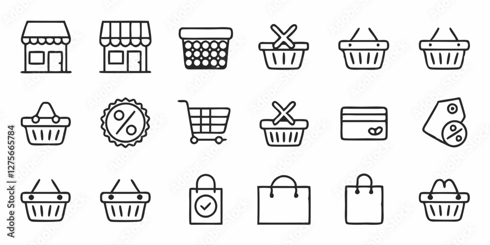Line art icons, shopping symbols Line art icons, shopping symbols