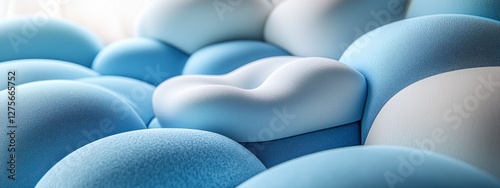 3d abstract wave background with blue and white colors.  soft pastel. foam and inflated  material  texture. curved lines, depth and elegance.  banner