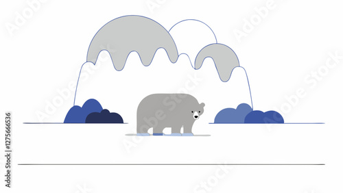 Brown bear emerging from a riverbank in a wild forest, vector art