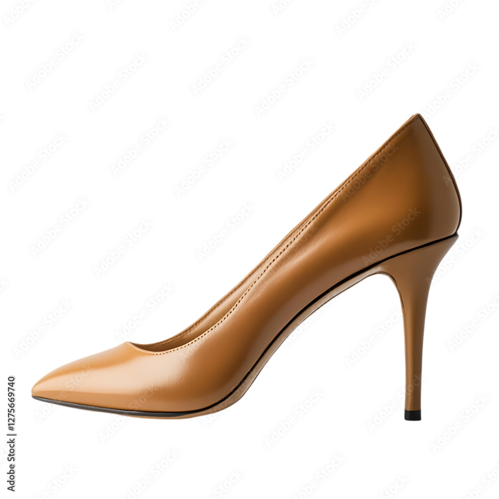 Obraz premium Tan Leather Pointed-Toe High Heels isolated on transparent background