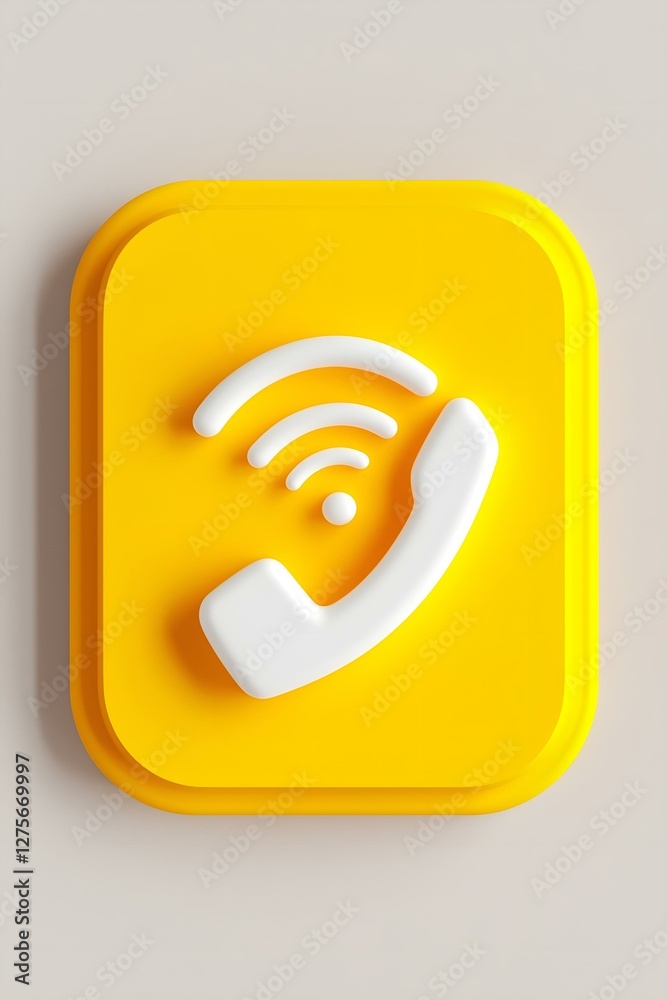 3D illustration of a white phone and Wi-Fi icon on a yellow background symbolizing communication technology 3D illustration of a white phone and Wi-Fi icon on a yellow background symbolizing communication technology