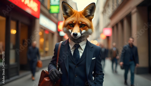 Fox Business Man in Suit Walking on Urban Street