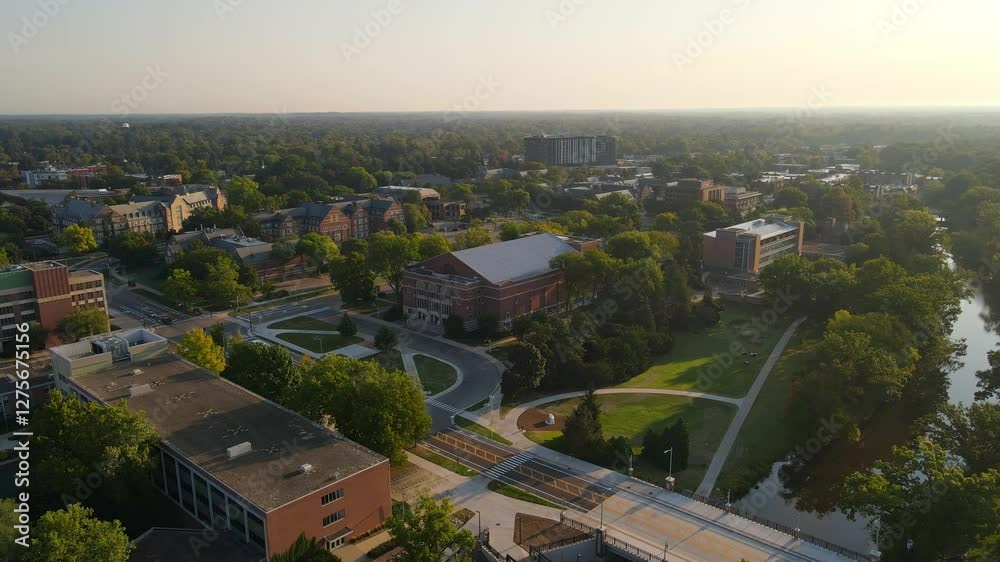 Department of Theatre in Michigan State University (MSU), aerial orbit view Department of Theatre in Michigan State University (MSU), aerial orbit view