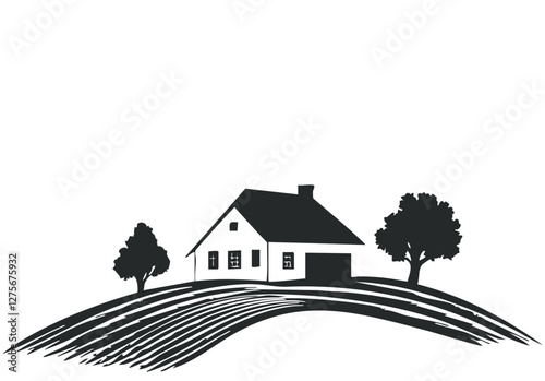 logo vector illustration of landscape. Fields and house