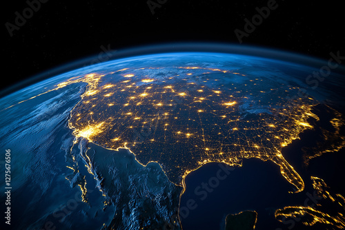 America at night city electric lights earth aerial view