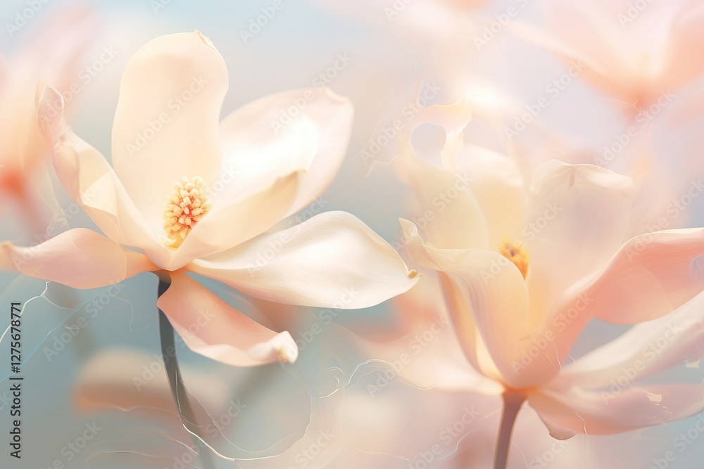 Delicate pink magnolia flowers in soft focus with blurred background and copy space. Spring nature background for Easter, Mother's Day, Wedding season, Women's Day and Spring equinox Delicate pink magnolia flowers in soft focus with blurred background and copy space. Spring nature background for Easter, Mother's Day, Wedding season, Women's Day and Spring equinox