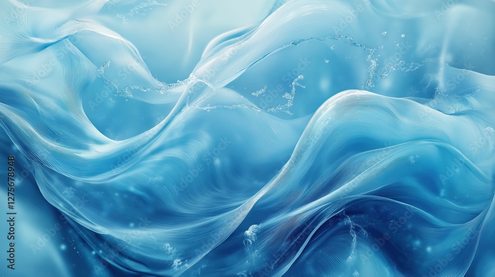 Fototapeta premium Flowing soft blue liquid with smooth gradients and dynamic motion