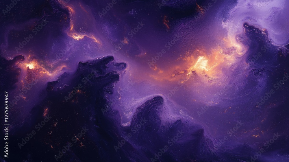Cosmic deep purple nebula with glowing celestial light and ethereal swirls Cosmic deep purple nebula with glowing celestial light and ethereal swirls