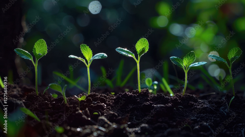 Fototapeta premium The growth sequence of seedlings from seedlings to young trees is suitable for scenes such as nature education, environmental protection propaganda, plant growth themes, Arbor Day, etc. 