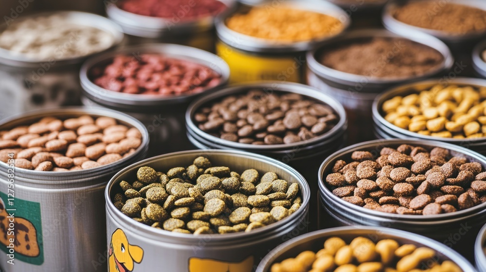 Assortment of Pet Food in Metal Containers Assortment of Pet Food in Metal Containers