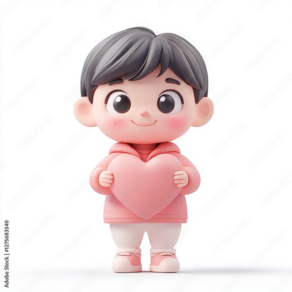 3D Cartoon Child Character Holding Heart Shape in Joyful Style 3D Cartoon Child Character Holding Heart Shape in Joyful Style