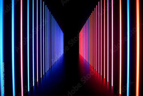 Dynamic Light Trails: A Vibrant Abstract Gradient from Dark Blue to Bright Pink and Red
