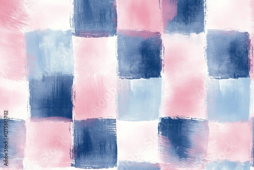 Pastel pink blue watercolor checkered textile pattern background